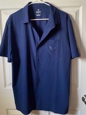Fanatics Houston Texans Men’s L Blue Short Sleeve Button Up Shirt Embroidered